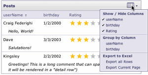 DataTable Options Menu